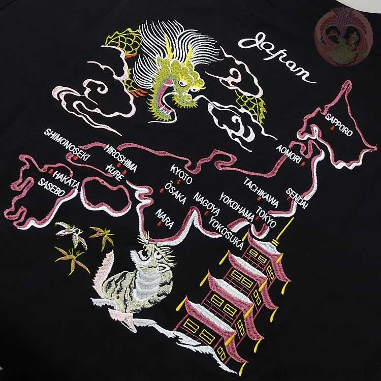 和柄T 花旅楽団 はなたびがくだん スクリプト 日本地図に龍虎 刺繍半袖Tシャツ ST-603 |  | 06