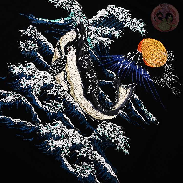 和柄T 花旅楽団 はなたびがくだん スクリプト 波に鯨 刺繍半袖Tシャツ ST-605 |  | 10