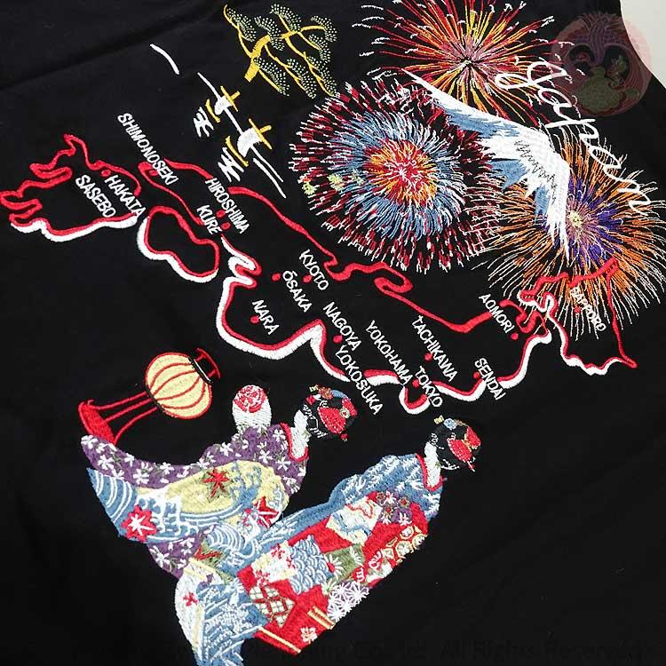 和柄T 花旅楽団 はなたびがくだん スクリプト 花火と舞妓 刺繍半袖Tシャツ ST-606 |  | 12