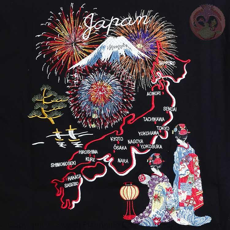 和柄T 花旅楽団 はなたびがくだん スクリプト 花火と舞妓 刺繍半袖Tシャツ ST-606 |  | 04