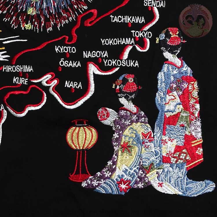 和柄T 花旅楽団 はなたびがくだん スクリプト 花火と舞妓 刺繍半袖Tシャツ ST-606 |  | 05