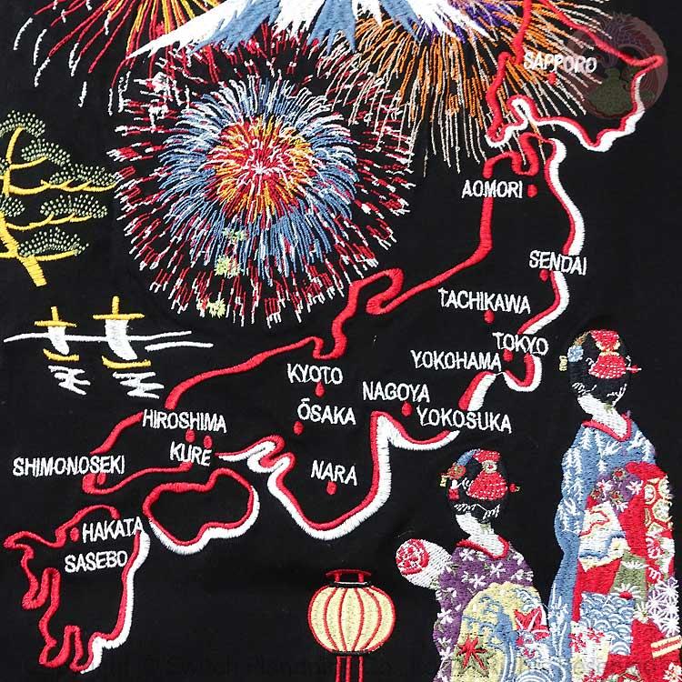 和柄T 花旅楽団 はなたびがくだん スクリプト 花火と舞妓 刺繍半袖Tシャツ ST-606 |  | 09