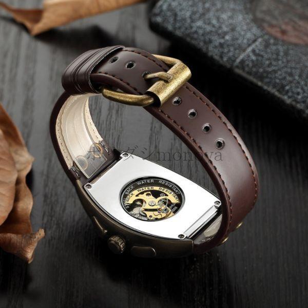 腕時計 メンズ 自動巻き 機械式 レトロ スカル ヴィンテージ スケルトン男性 革 レザー 高級 :p216961073e64:ボーダーストア