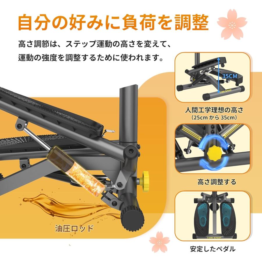 I-uki Sport IUS6601HAL-M-Y 健康ステッパー 足踏み健康器具 ツイストステッパー 静音 負荷調整 付き モニター/ハンドル/床保護マット/専用パワーバンド付きの画像