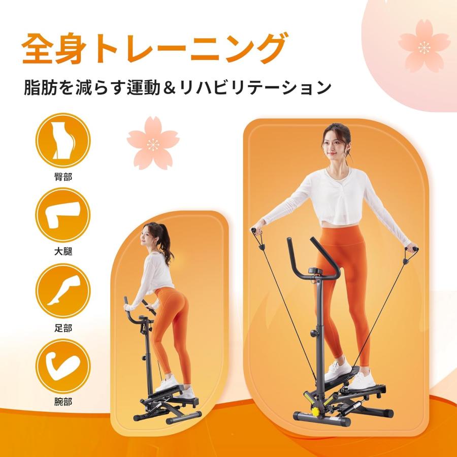 I-uki Sport IUS6601HAL-M-Y 健康ステッパー 足踏み健康器具 ツイストステッパー 静音 負荷調整 付き モニター/ハンドル/床保護マット/専用パワーバンド付きの画像