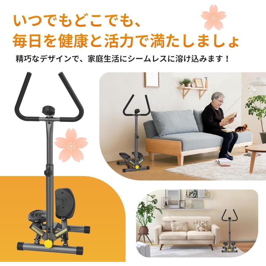 I-uki Sport IUS6601HAL-M-Y 健康ステッパー 足踏み健康器具 ツイストステッパー 静音 負荷調整 付き モニター/ハンドル/床保護マット/専用パワーバンド付きの画像