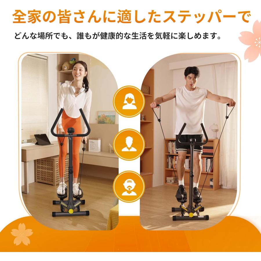 I-uki Sport IUS6601HAL-M-Y 健康ステッパー 足踏み健康器具 ツイストステッパー 静音 負荷調整 付き モニター/ハンドル/床保護マット/専用パワーバンド付きの画像