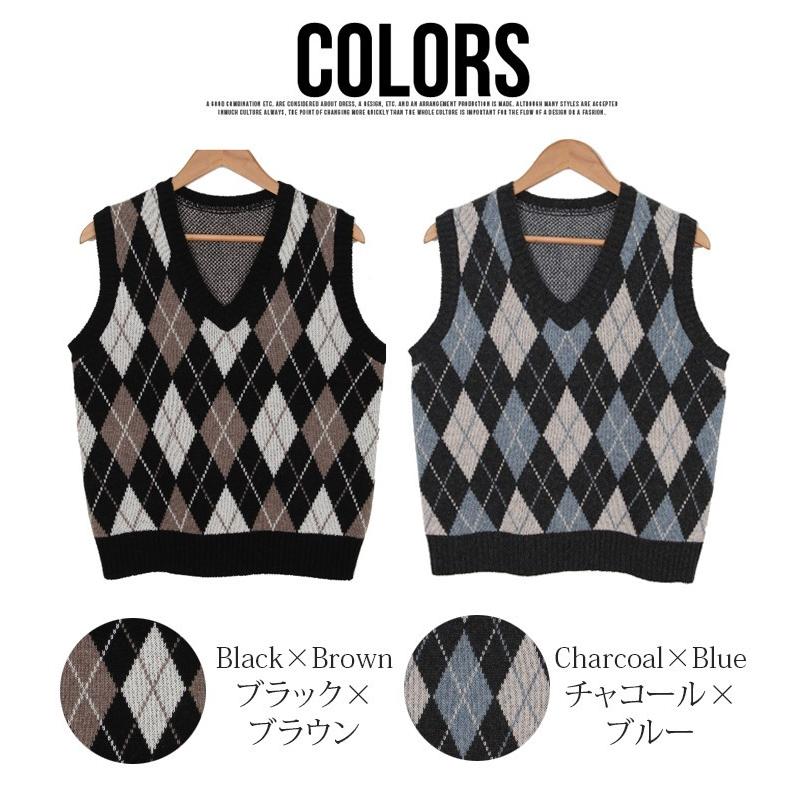 ニットベスト レディース アーガイル チェック柄 秋新作 秋冬 Vネック ゆったり ウール混 レイヤード ダイヤ柄 0031 T Basic Style 通販 Yahoo ショッピング