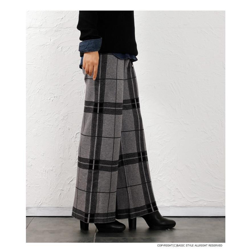 パンツ 　ニットパンツ　レディース　秋　冬　ワイドパンツ　チェック柄　ガウチョパンツ　ウエストゴム　ゆったり　ストレッチ　ジャガード　ボトムス |  | 11