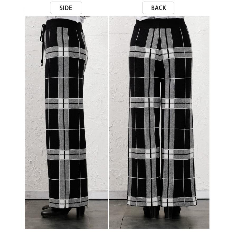 パンツ 　ニットパンツ　レディース　秋　冬　ワイドパンツ　チェック柄　ガウチョパンツ　ウエストゴム　ゆったり　ストレッチ　ジャガード　ボトムス |  | 02