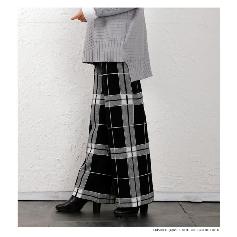 パンツ 　ニットパンツ　レディース　秋　冬　ワイドパンツ　チェック柄　ガウチョパンツ　ウエストゴム　ゆったり　ストレッチ　ジャガード　ボトムス |  | 08