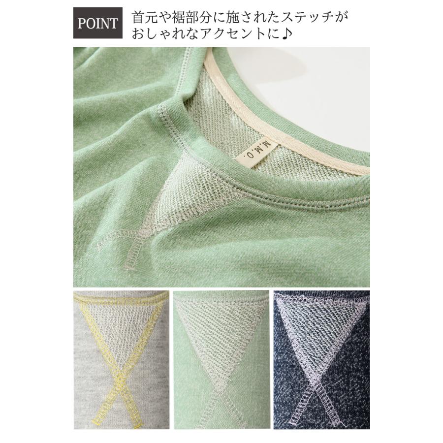 カットソー　レディース 長袖　秋冬　チュニック　ロング丈　Aライン　スウエット　ポケット付き　ルームウェア 　綿混　ステッチ　裏毛　プルオーバー |  | 02