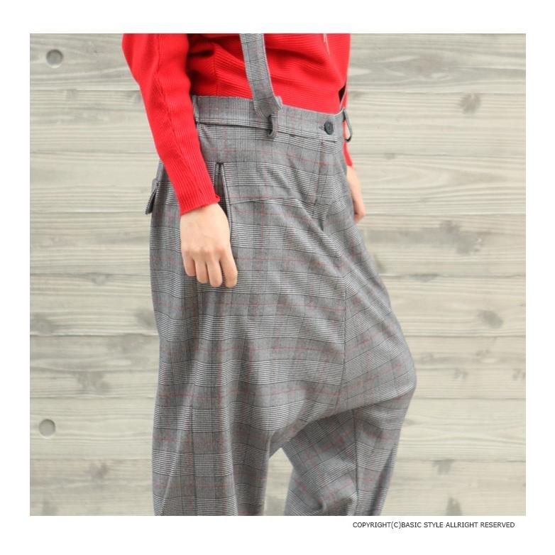 サルエル パンツ 　レディース　秋冬　サスペンダー付き　ウエストゴム　切り替え　グレーンチェック　M　Lサイズ 　サロペット　ゆったり　大きいサイズ |  | 16