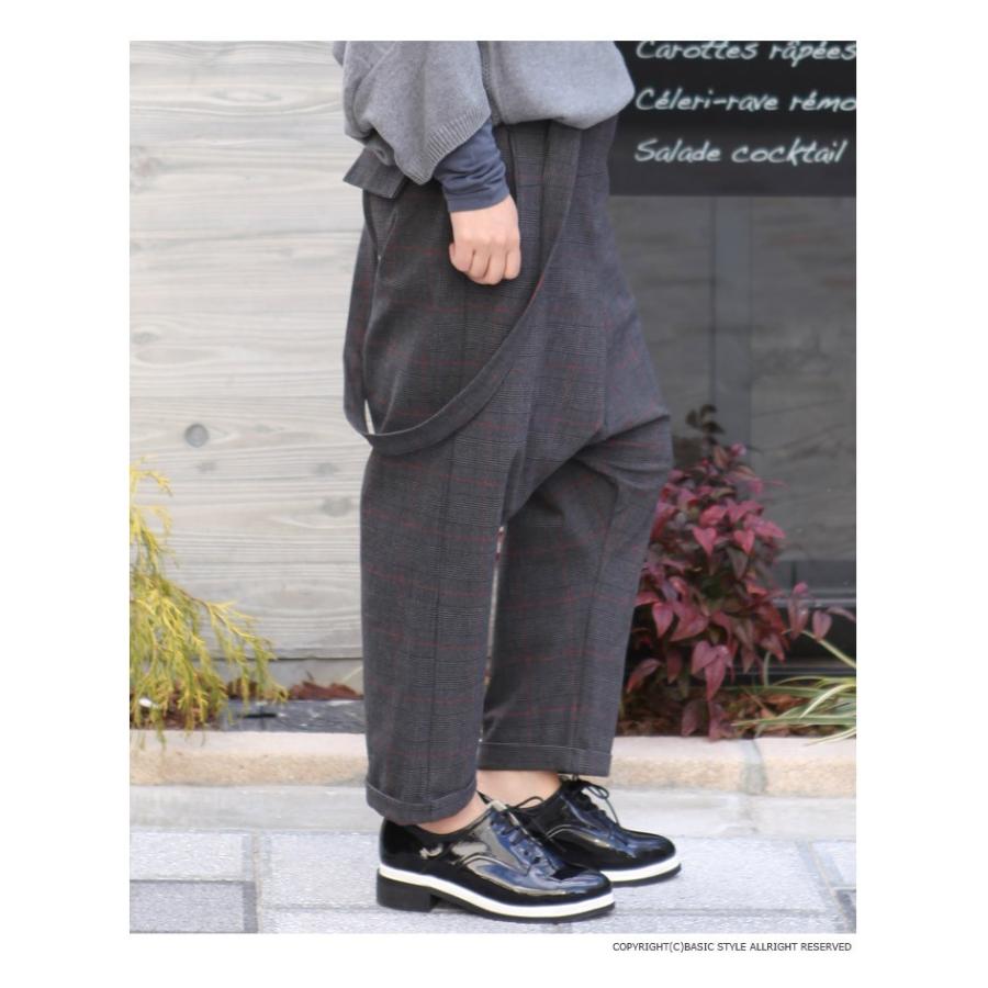 サルエル パンツ 　レディース　秋冬　サスペンダー付き　ウエストゴム　切り替え　グレーンチェック　M　Lサイズ 　サロペット　ゆったり　大きいサイズ |  | 08