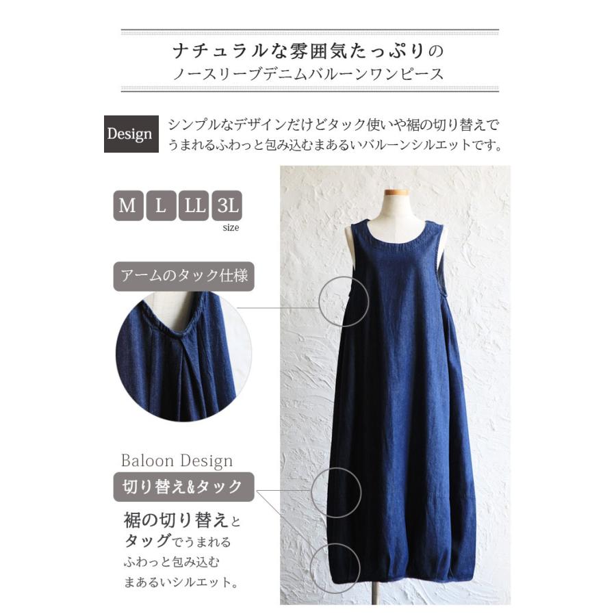 ワンピース 春夏 レディース ノースリーブ デニム バルーンワンピース ゆったり ロング丈 綿 コットン 大きいサイズ M L Ll 3l D G Y Dgy D7867 0194 O Basic Style 通販 Yahoo ショッピング