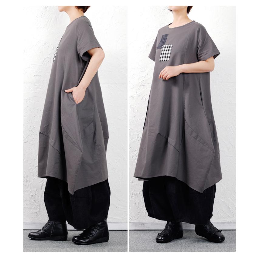 チュニックワンピース　春　夏　半袖　切り替え　タック　綿 コットン  ミディアム　Aライン コクーン　ゆったり　体系カバー　ナチュラル モード ワンピース |  | 10