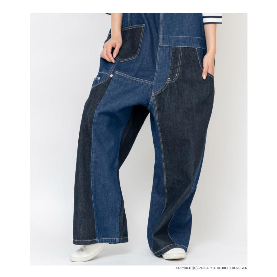 オールインワン 上下セットアップ 秋冬 パッチワーク デニム