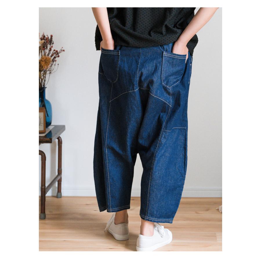 パンツ ジーンズ  サルエルパンツ レディース デニム　綿麻  クレイジー ゆるまた   ウエストゴム　ゆったり　コットンリネン　切り替え　大きいサイズ　メンズ |  | 10