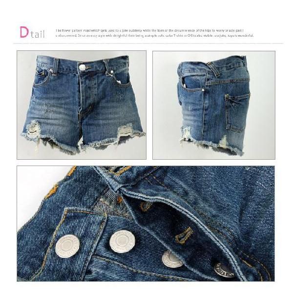 ダメージデニム　レディース　ショートパンツ  デニム ダメージ  すっきり美脚 隠れボタンフライデザインがオシャレ |  | 03
