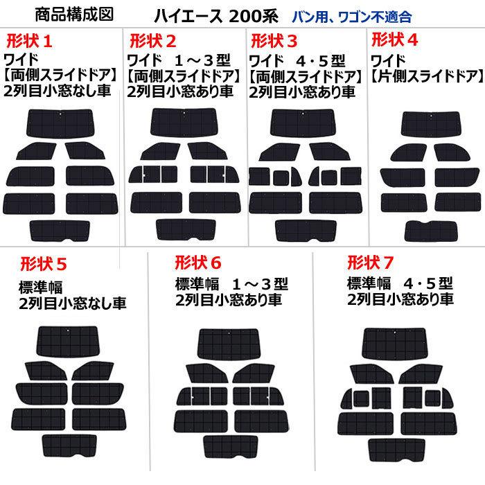 断熱シェード ハイエース 200系 標準用 両側スライドドア用 日よ