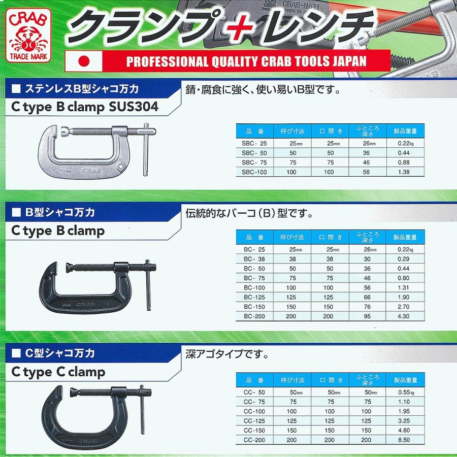 CRAB 国産 バーコ型シャコ万力 50mm 熱間鍛造品 B型シャコ万力 シャコマン 固定 クランプ カチオン電着塗装 日本製 高品質 BC ...