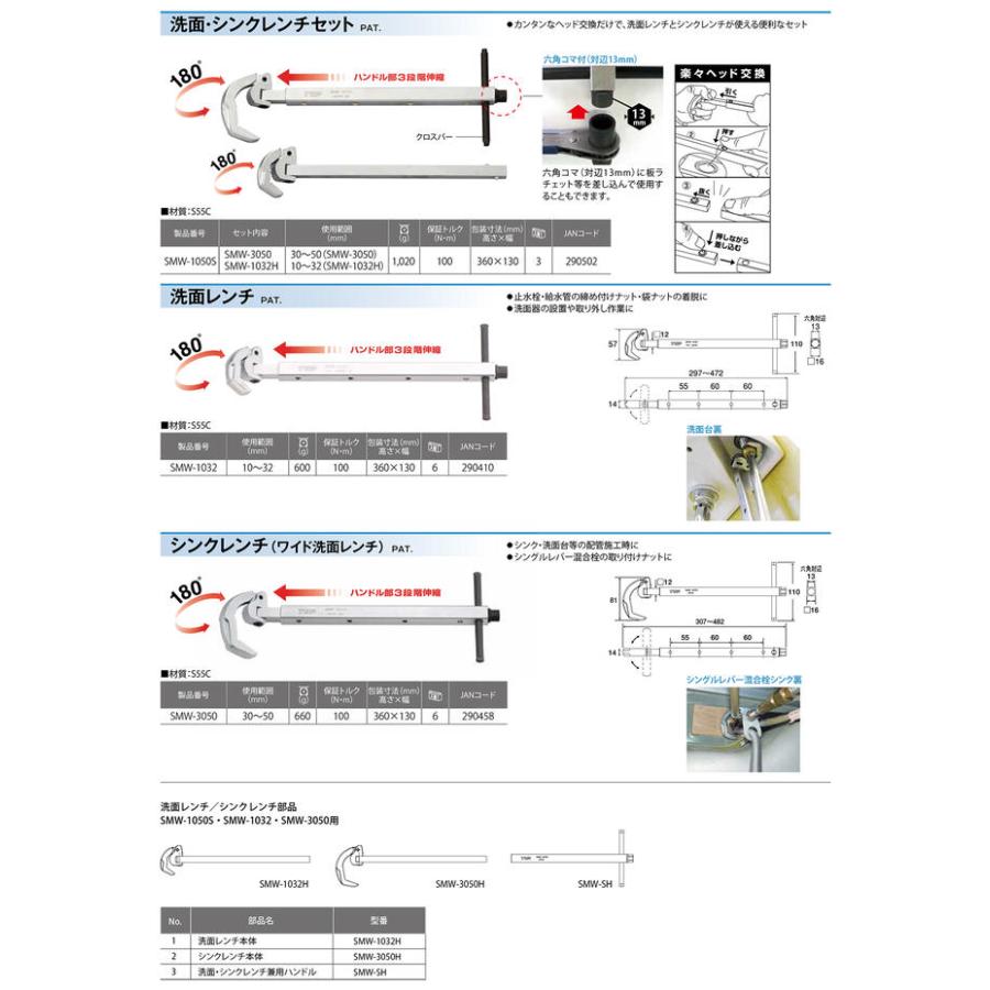 トップ工業 洗面レンチ 本体のみ 部品 止水栓 給水管 シンク 洗面台 洗面器 配管施工 水道 配管 工具 洗面レンチ 設置 水漏れ 混合栓 混合水栓 SMW-1032H TOP | TOP（DIY） | 03