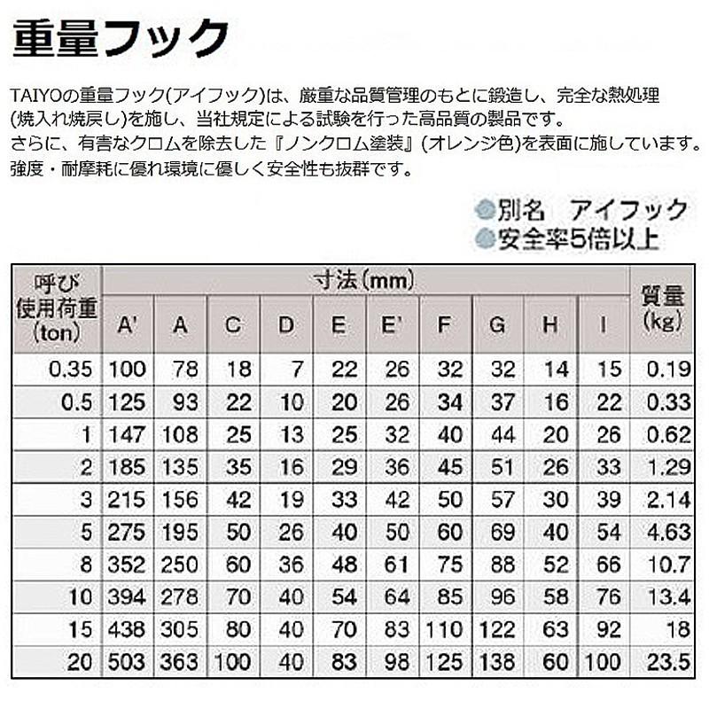 大洋製器工業 重量フックバネ付 使用荷重 0.5t アイフック ラッチ付