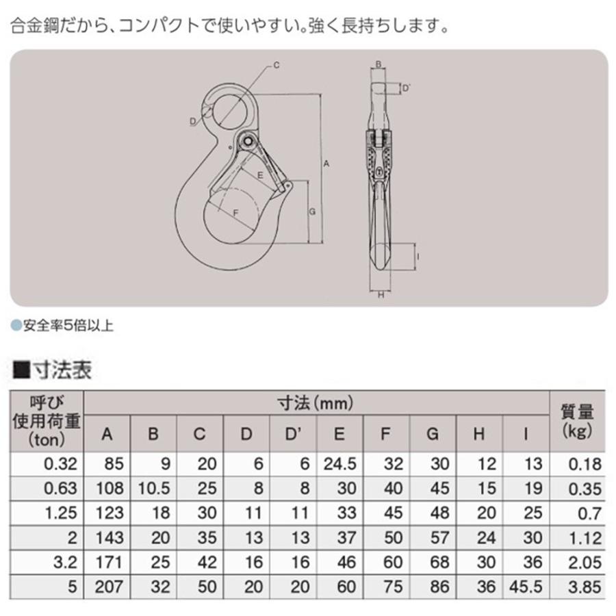 大洋製器工業 Vフック 使用荷重1.25t セーフティラッチ付 アイフック 先端吊り具 玉掛け ワイヤ チェーン スリングベルト 土木 建築 吊上げ 重量フック TAIYO｜bstl｜03