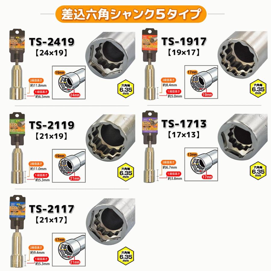 MKK 電動ドリル用ソケット ツインソケット 21mm 19mm 仮締用 2段式