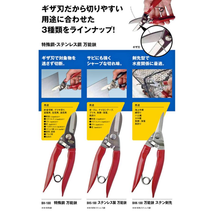 MKK 万能鋏 ステン剣先型 180mm ギザ刃 ステンレス製 ゴム 金網 MKK 万能鋏 ステン剣先型 180mm ギザ刃 ステンレス製 ゴム 金網