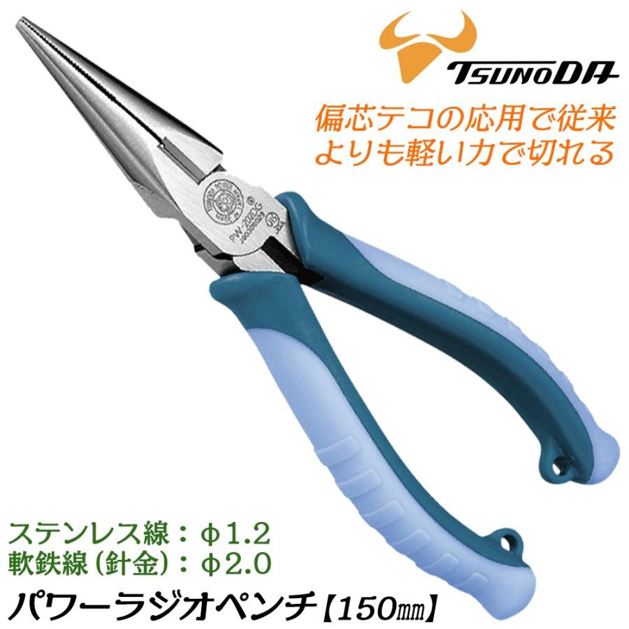 ツノダ TTC パワーラジオペンチ 150mm 溝付 偏芯タイプ ストラップ