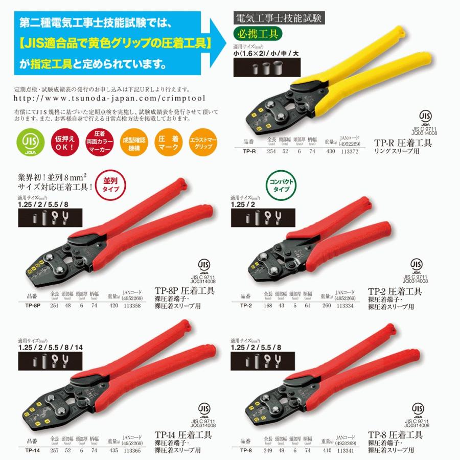 ツノダ TTC JIS 圧着工具 裸圧着端子 裸圧着スリーブ (1.25 2 5.5 8