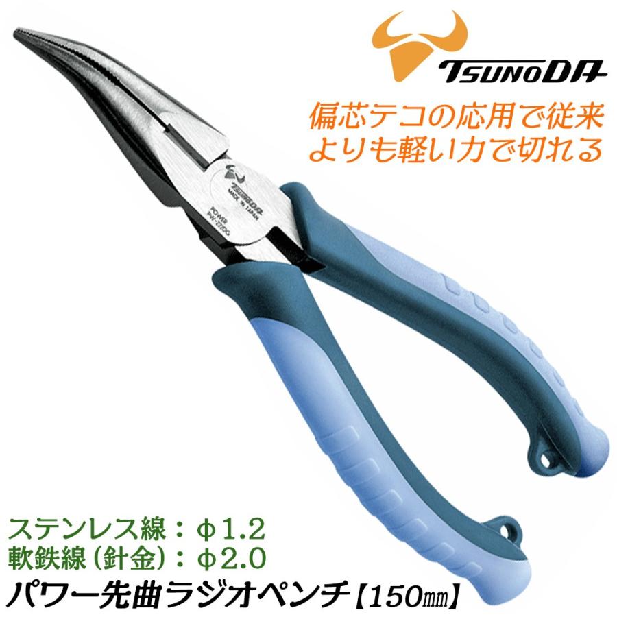 ツノダ TTC パワー先曲りラジオペンチ 150mm 溝付 偏芯タイプ 握り
