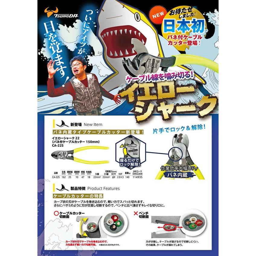 ツノダ TTC バネ付ケーブルカッター 150mm 2ツ穴タイプ ケーブル線 IV