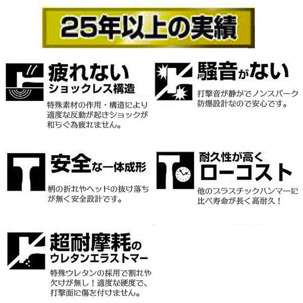 HIT 特殊ウレタン製一体構造コンポータンハンマー 6ポンド 掛矢タイプ カケヤ 760mm 低音設計 ウレタンショックレス 柄が抜けない 衝撃吸収 R-60L ヒット商事｜bstl｜03