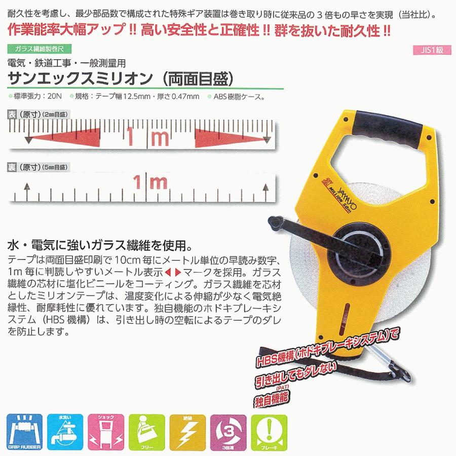 ヤマヨ測定器 サンエックス ミリオン 100M ガラス繊維巻尺 3倍の巻き