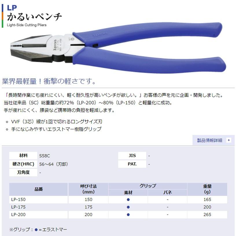 スリーピークス技研 かるいペンチ 200mm エラストマー樹脂グリップ 長
