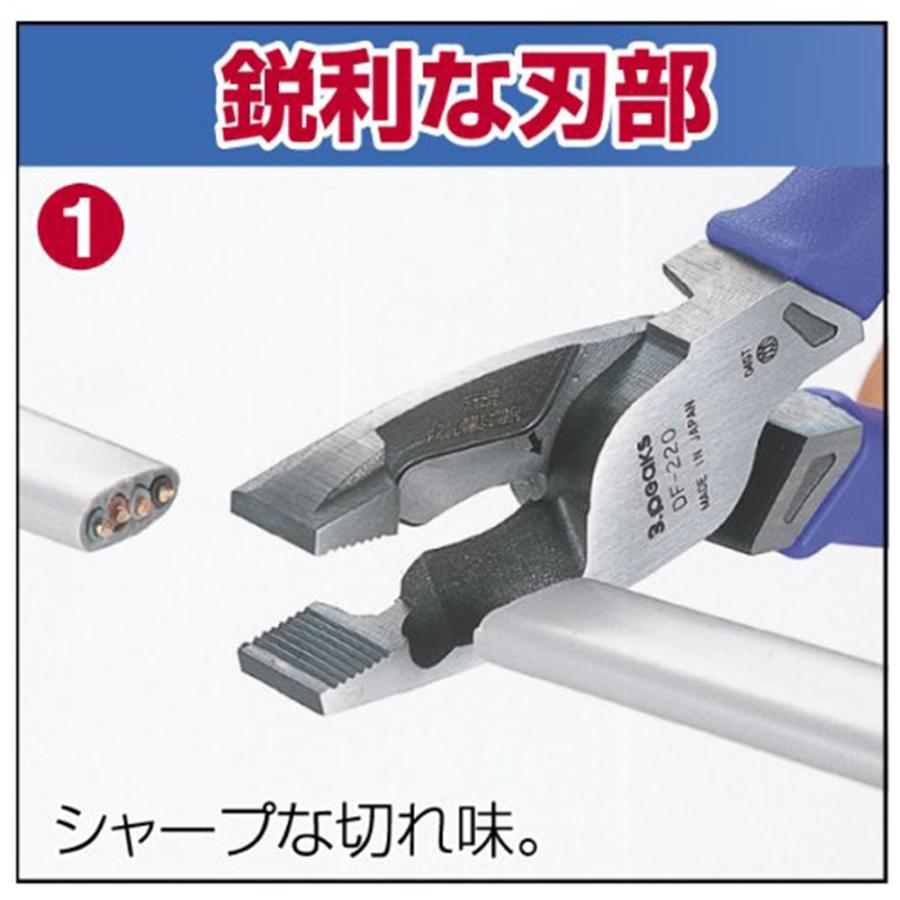 スリーピークス技研 電工Fペンチ 165mm 成形グリップ仕様 VVF 2芯 3芯
