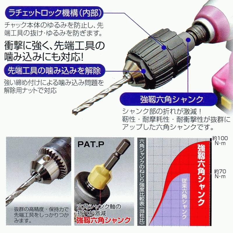 兼古製作所 ANEXTOOL インパクト対応キーレスドリルチャック 軸径範囲