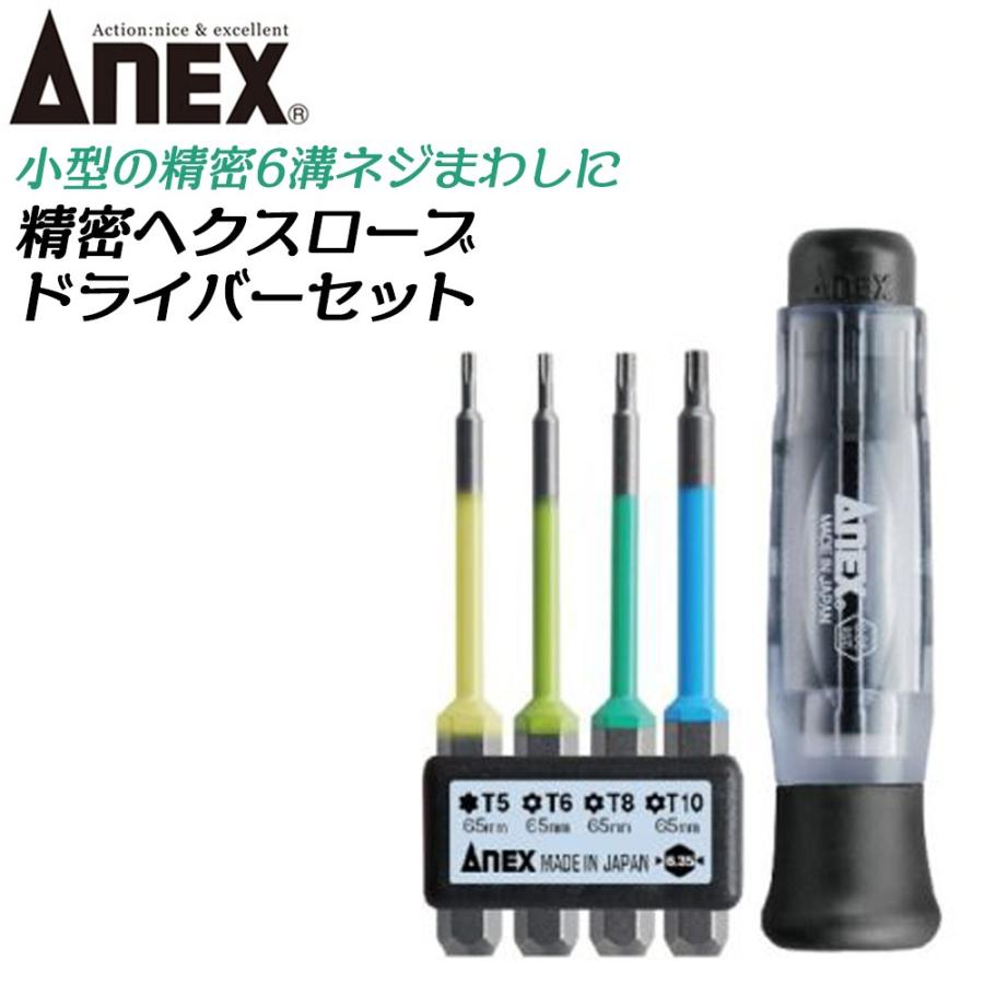 ANEX 精密へクスローブ ドライバーセット ハンドル付き トルクスネジ