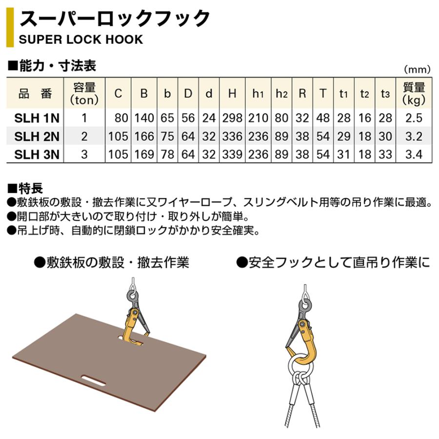 スーパーツール ロックフック 3t用 敷鉄板 敷設 撤去作業 吊り作業 鋼材用 吊りクランプ 安全フック 建築 土木資材 吊り具 SLH3N 日本製 SUPERTOOL｜bstl｜02