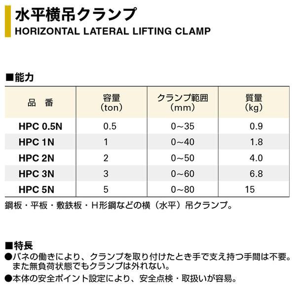 スーパーツール 水平横吊クランプ 5t クランプ範囲 0~80mm 鋼板 平板 敷鉄板 H型鋼 水平吊り 横吊り 鋼材用 天秤吊り HPC-5N SUPERTOOL_2