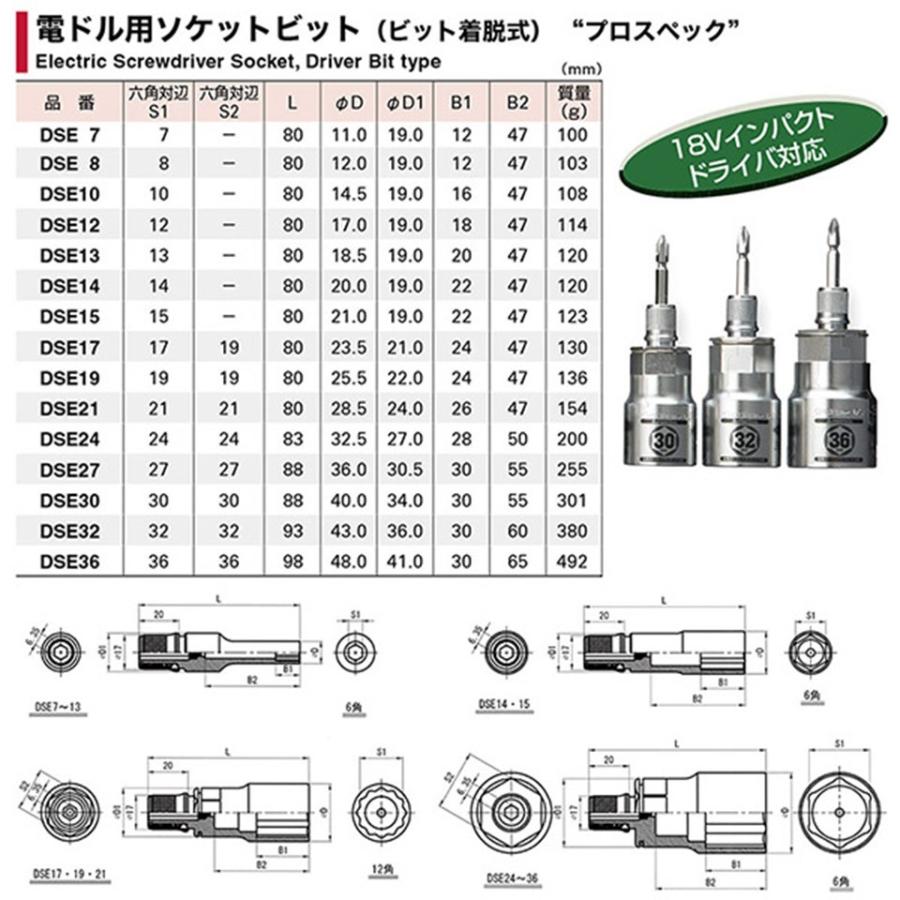 スーパーツール 着脱式ソケット プロスペック 8mm ビットが喰い込まない 18V対応 トーションビット対応 インパクトドライバー 差替式 6.35mm DSE-8 SUPERTOOL｜bstl｜06