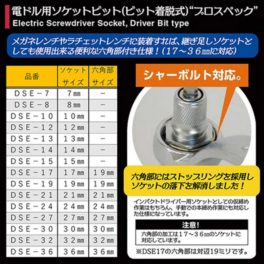 スーパーツール 着脱式ソケット プロスペック 17mm ビットが喰い込まない 18V対応 トーションビット対応 インパクトドライバー 差替式 6.35mm DSE-17 SUPERTOOL｜bstl｜05