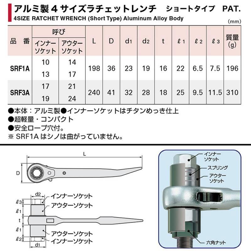 SUPER TOOL スーパーツール アルミ合金製 4サイズラチェット SUPER TOOL スーパーツール アルミ合金製 4サイズラチェット