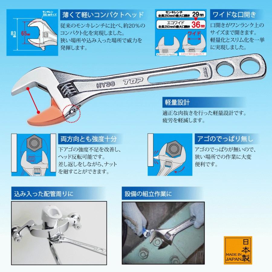 TOP(DIY) トップ工業 軽量薄型モンキレンチ エコワイド 口開き TOP(DIY) トップ工業 軽量薄型モンキレンチ エコワイド 口開き