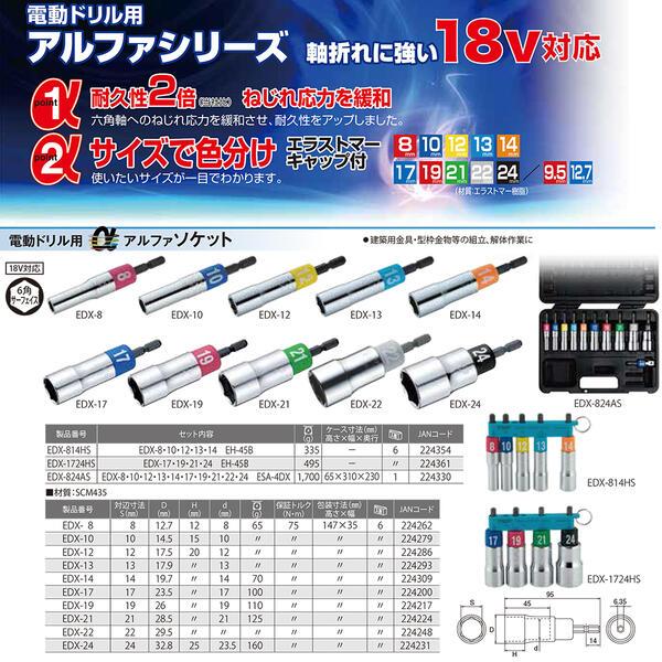 トップ工業 インパクトドライバー用αソケットセット ハードケース付き αソケットアダプター付き 18V対応 インパクト用 電動ドライバー用 日本製 EDX-824AS TOP｜bstl｜04