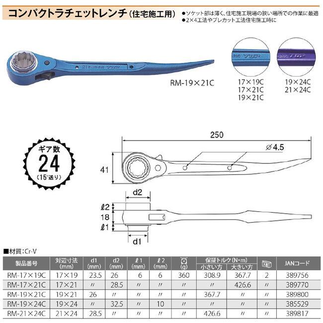 TOP（トップ） トップ工業 コンパクトラチェットレンチ 17x21