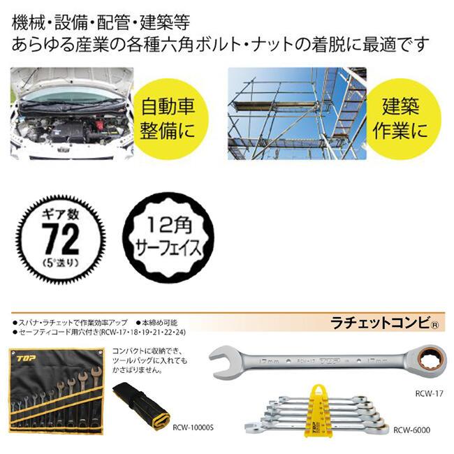 トップ工業 ショートラチェットコンビ 21mm 固定式 ラチェット式レンチ