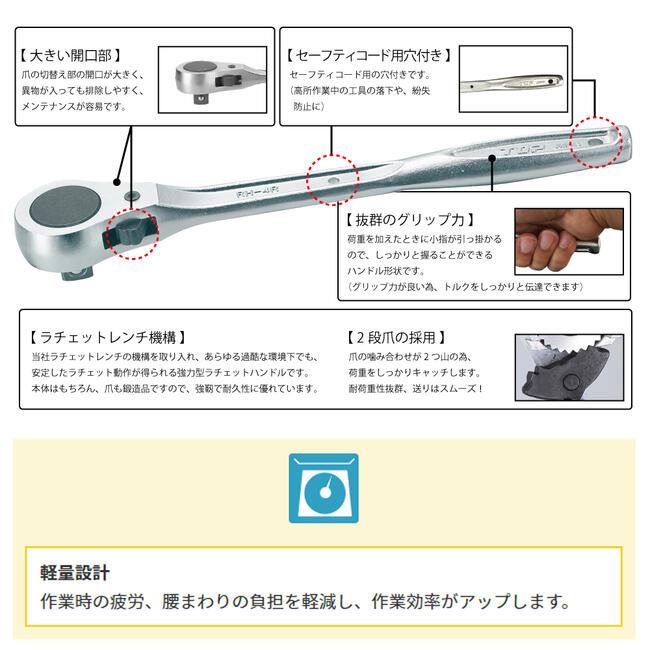TOP(DIY) トップ工業 強力型ラチェットハンドル 凸19.0mm角 3 TOP(DIY) トップ工業 強力型ラチェットハンドル 凸19.0mm角 3